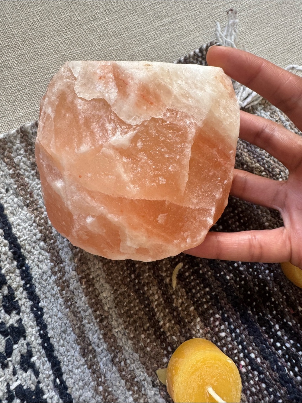 Pink salt tea light candle holder